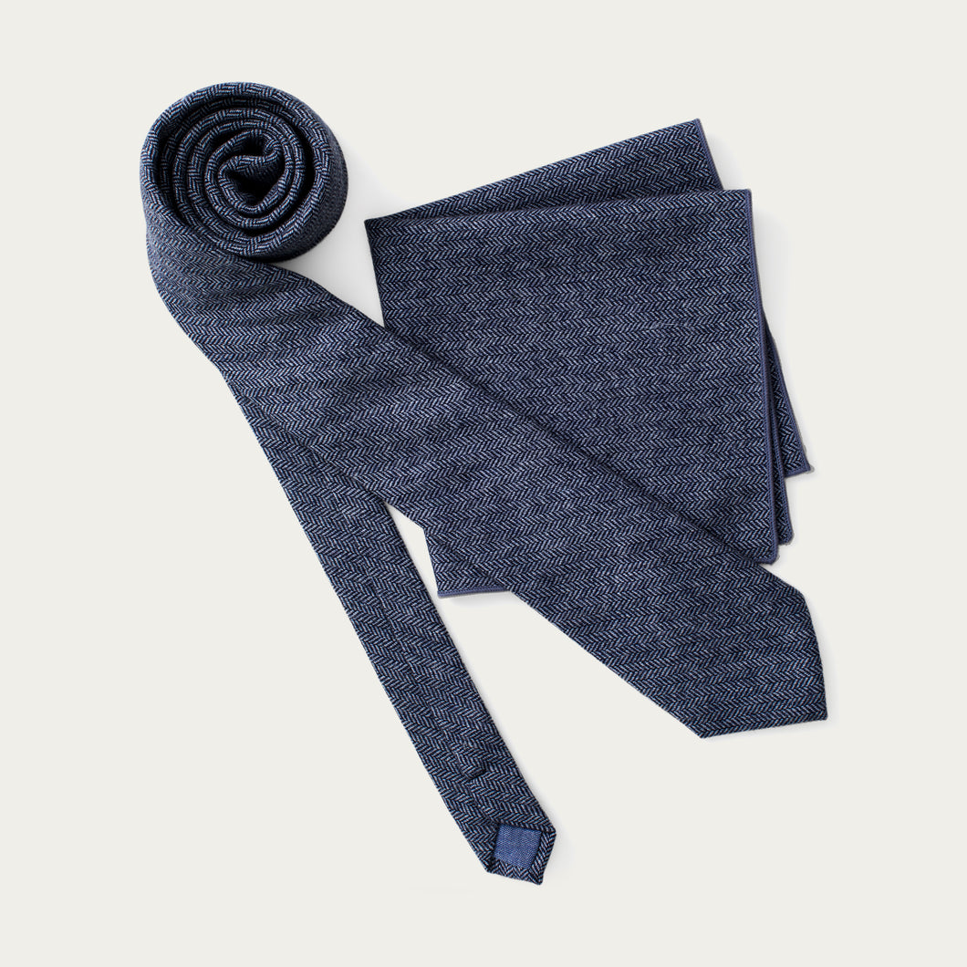 Komboset | Slips & näsduk i ull | Blåmönstrad